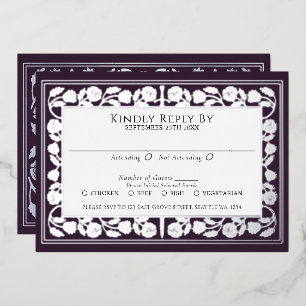 Eggplant Medieval Silver Sword Royal Wedding RSVP Foil Invitation