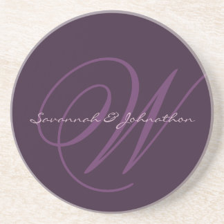 Eggplant Monogram Wedding Anniversary Coasters