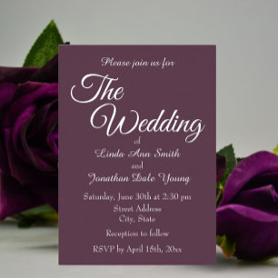 Eggplant Monotone Simple Style Wedding Foil Invitation