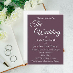 Eggplant Monotone Simple Style Wedding Invitation
