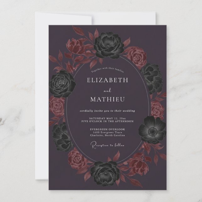Eggplant Mysterious Victorian Wedding Invitation (Front)