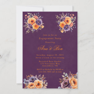 Eggplant Orange Floral Elegant Engagement Party Invitation