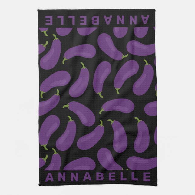 Eggplant Pattern Personalize Kitchen Towel (Vertical)
