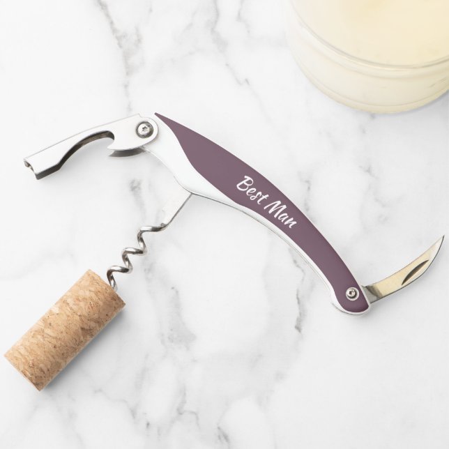 Eggplant Personalized Wedding Best Man Waiter's Corkscrew (Front)
