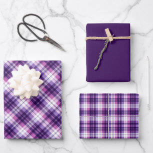 Eggplant, Plum, Amethyst, Lavender... Tartan Plaid Wrapping Paper Sheets