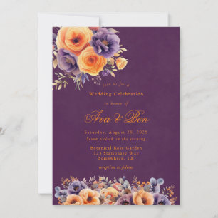 Eggplant Plum Orange Floral Wedding Celebration Invitation