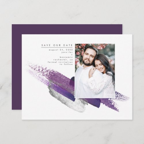 Eggplant Purple and Silver Save the Date Photo