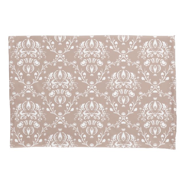 Eggplant Purple and White Damask Pillow Case (Front-Left)