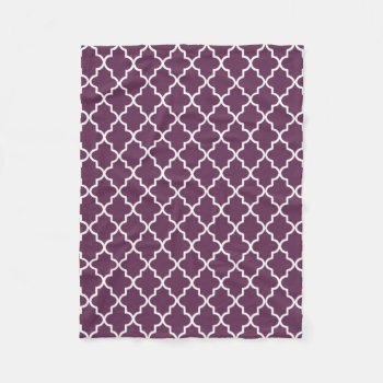 Eggplant Purple And White Moroccan Quatrefoil Fleece Blanket by cardeddesigns at Zazzle