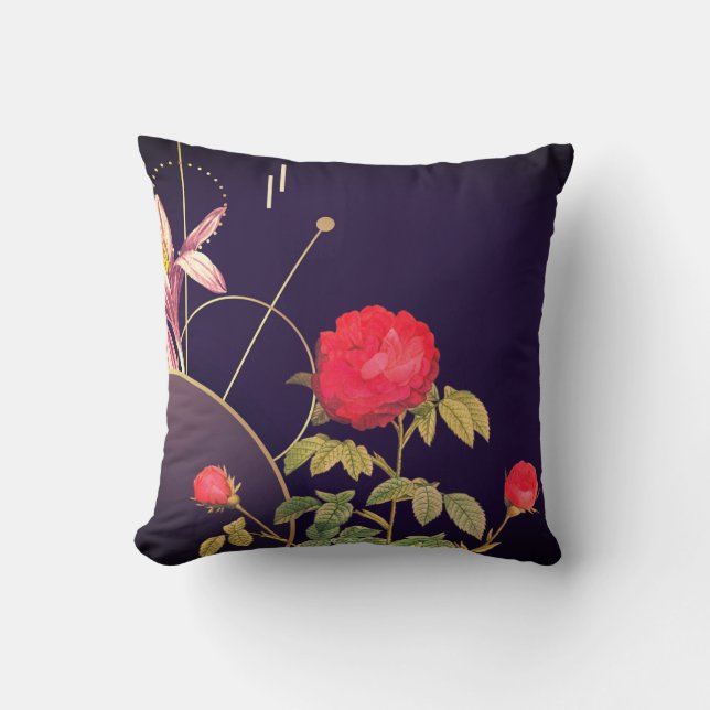 Eggplant Purple Botanical Violet Buttercup Throw Pillow (Front)