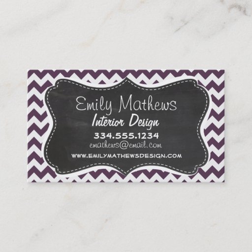 Customizable Eggplant Purple Chevron; Retro Chalkboard Business Cards