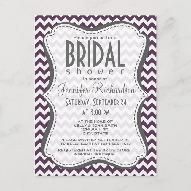 Eggplant Purple Chevron; zig zag Invitation Postcard (Front)