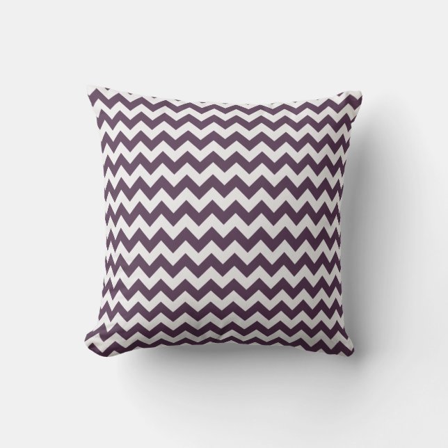 Eggplant Purple Chevron; zig zag Throw Pillow (Front)