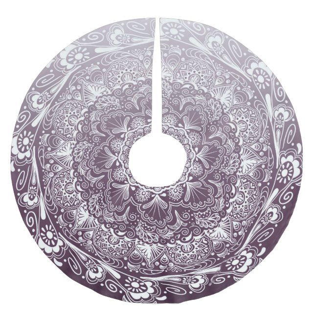 Eggplant purple color fade mandala brushed polyester tree skirt (Front)