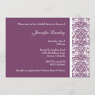 Eggplant Purple Damask Bridal Shower Invitation