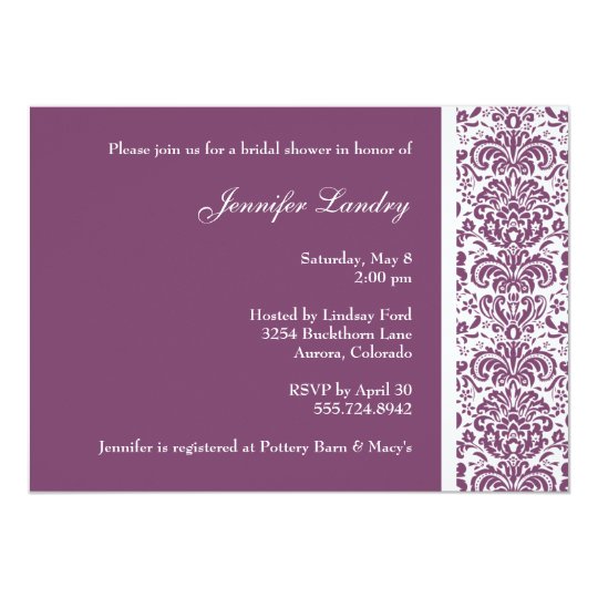 Eggplant Purple Damask Bridal Shower Invitation