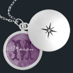 Eggplant Purple Damask Monogram Necklace<br><div class="desc">Sweetheart Locket Necklace for her on Valentine's Day or Anniversary. Monogram and Name of your Sweetheart.</div>