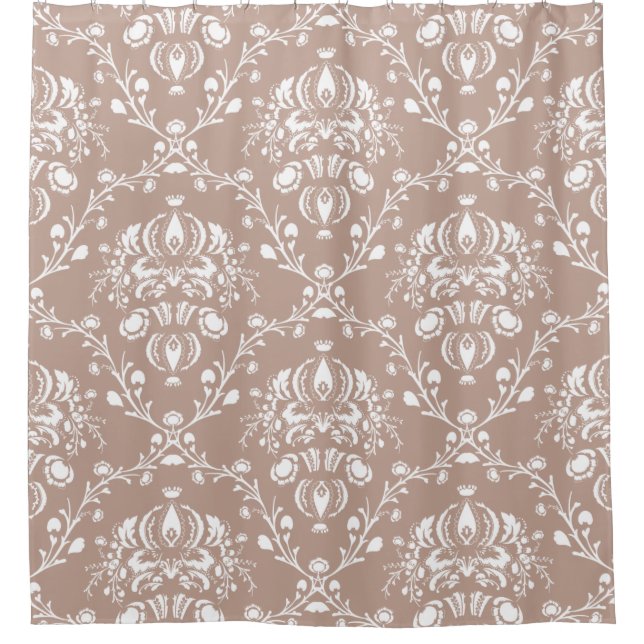 Eggplant Purple Damask Shower Curtain (Front)