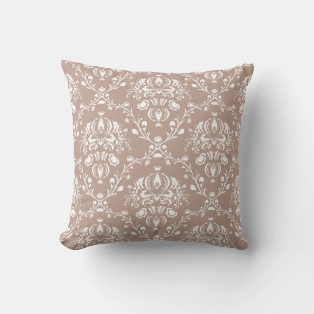 Eggplant Purple Damask Throw Pillow (Front)