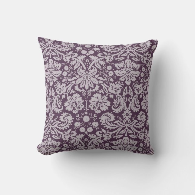 Eggplant Purple Damask Throw Pillow (Front)