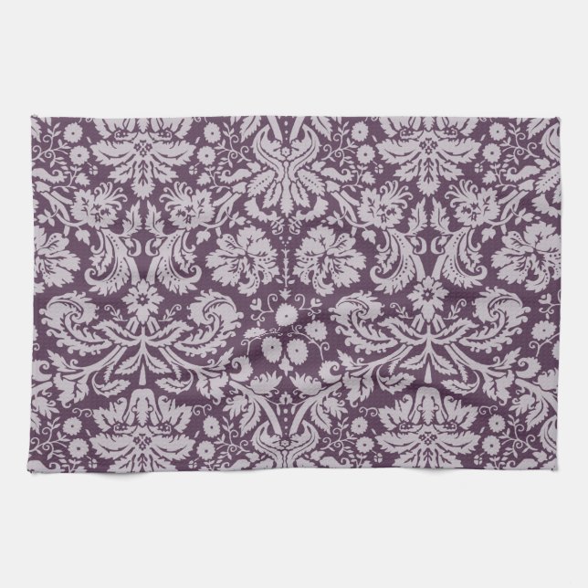 Eggplant Purple Damask Towel (Horizontal)