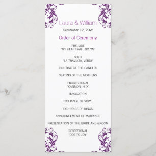 Eggplant Purple Damask Wedding Program