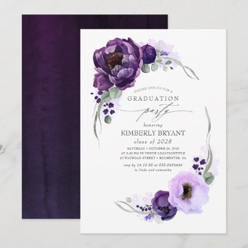 Eggplant Purple Elegant Floral Wreath Graduation