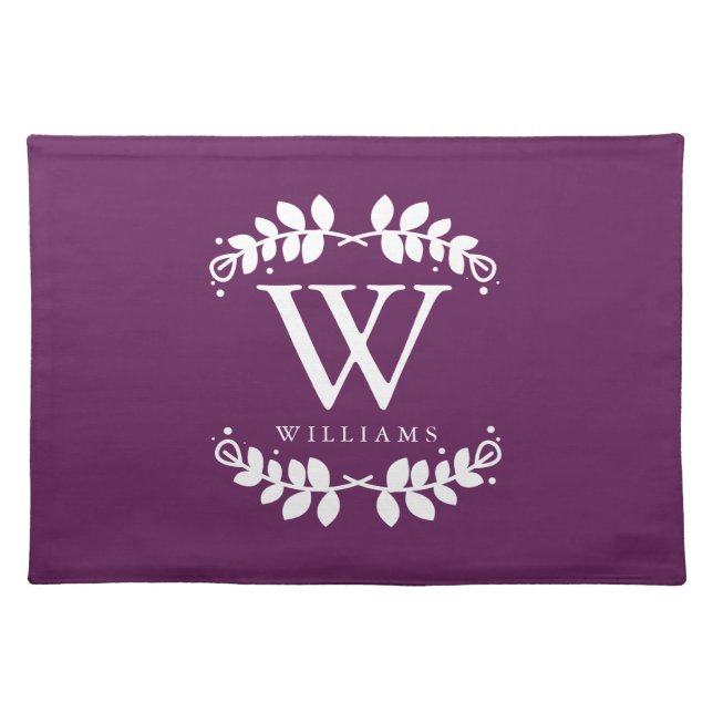 Eggplant Purple Elegant Monogram Placemat (Front)