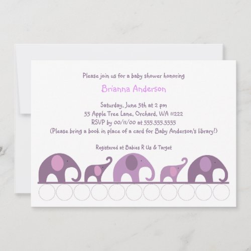 Eggplant Purple elephants on parade baby shower Personalized Announcement
