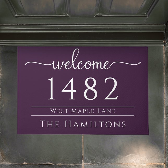 Eggplant purple family name personalized address  doormat (Creator Uploaded)