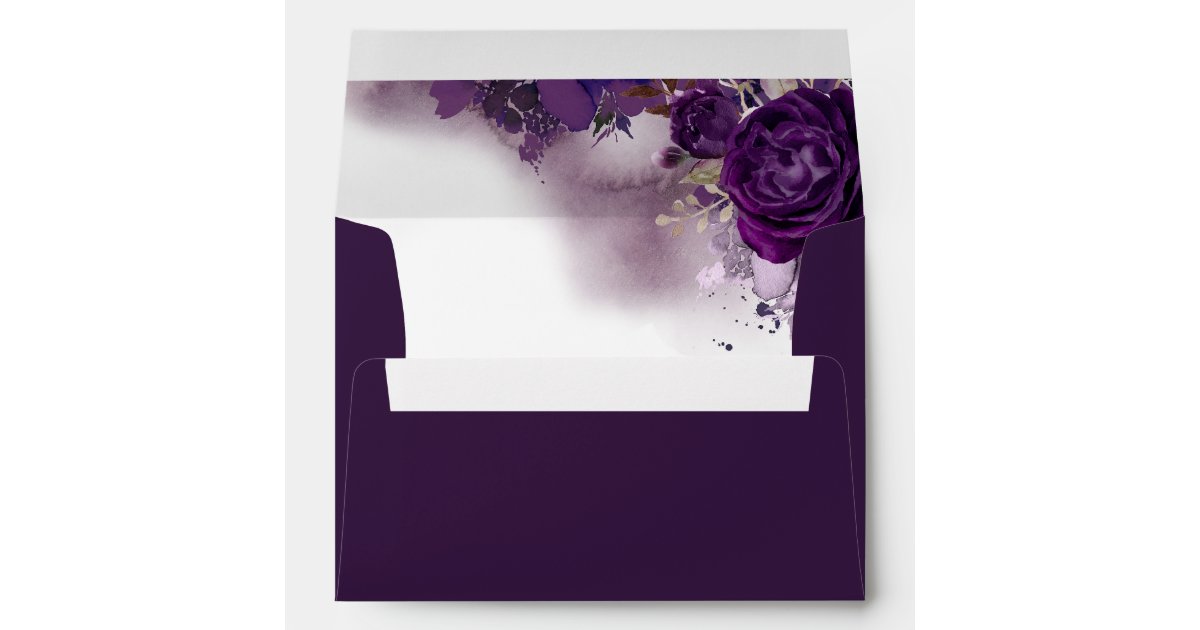 Eggplant Purple Floral Elegant Wedding Envelope | Zazzle.com