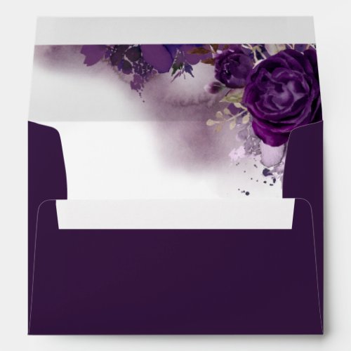 Eggplant Purple Floral Elegant Wedding Envelope