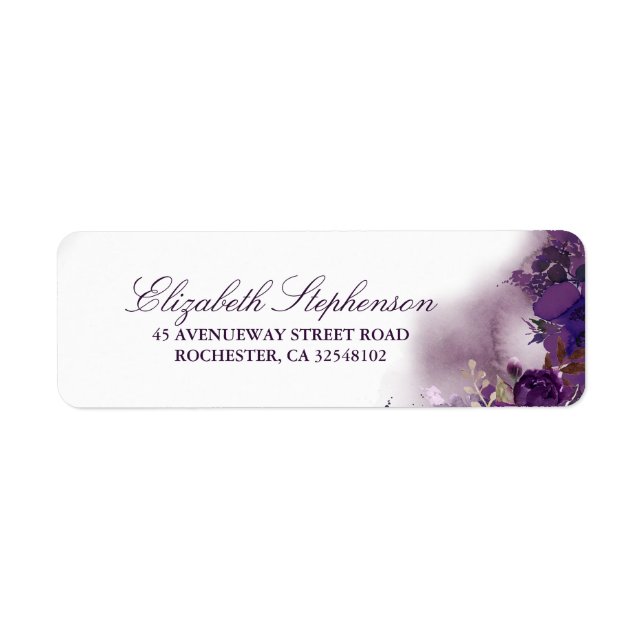 Eggplant Purple Floral Watercolor Label (Front)