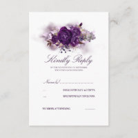 Eggplant Purple Floral Watercolors Wedding RSVP