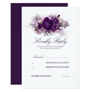 Eggplant Purple Floral Watercolors Wedding RSVP Card