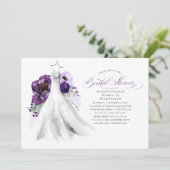 Eggplant Purple Floral Wedding Dress Bridal Shower Invitation (Standing Front)