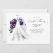 Eggplant Purple Floral Wedding Dress Bridal Shower Invitation (Front)