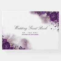 Eggplant Purple Floral Wedding Guest Book