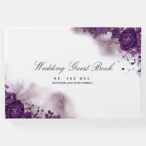 Eggplant Purple Floral Wedding Guest Book