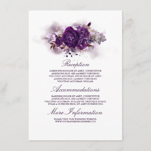 Eggplant Purple Floral Wedding Information Guest Enclosure Card