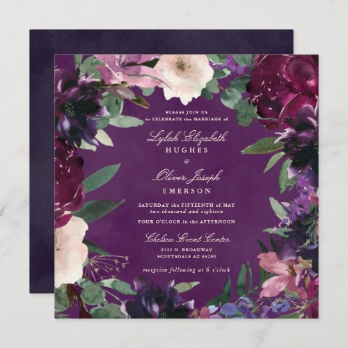 Eggplant Purple Floral Wedding Invitation