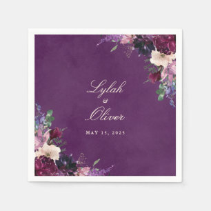Eggplant Purple Floral Wedding Napkins