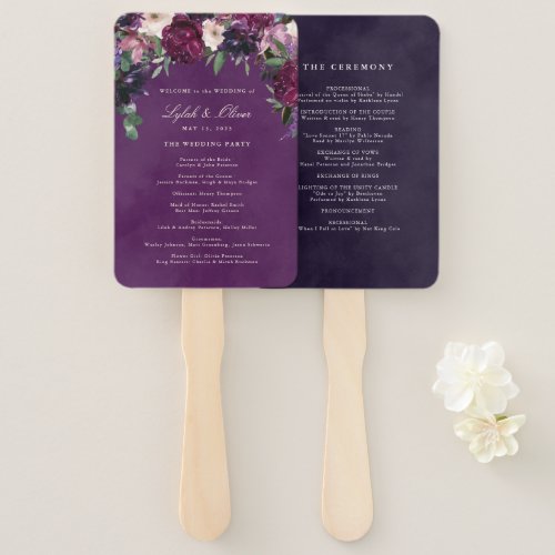 Eggplant Purple Floral Wedding Program Fan
