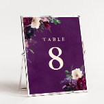 Eggplant Purple Floral Wedding Table Number<br><div class="desc">Romantic flowers in shades of rich burgundy, gentle lilac, deep eggplant purple and pinkish orchid pair with modern green botanicals such as ferns and eucalyptus. A deep, eggplant purple watercolor background ties it all together with elegant typography in these romantic wedding table number cards. Buy one card for each number!...</div>