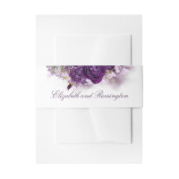 Eggplant Purple Flowers Elegant Wedding Invitation Belly Band