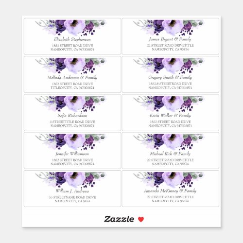 Eggplant Purple Flowers Guest Names Address Labels