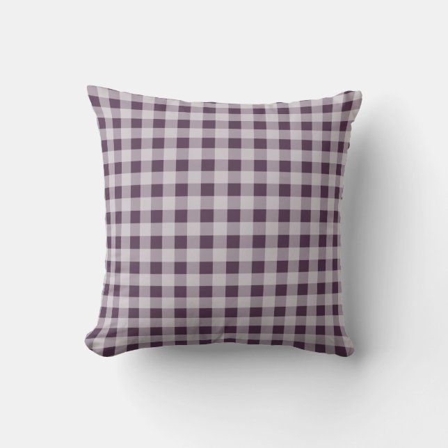 Eggplant Purple Gingham Pattern Throw Pillow (Front)