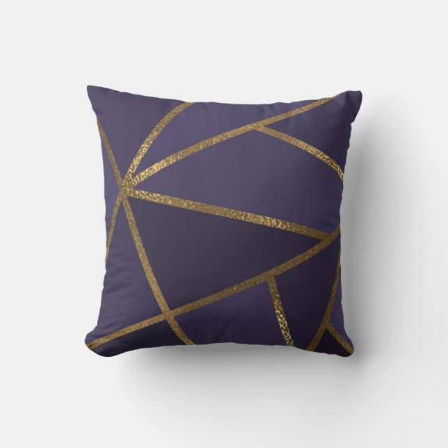 Eggplant Purple Gold Bronze Geometric Glam Chic Throw Pillow (Front)
