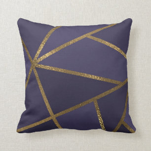 Eggplant Purple Gold Bronze Geometric Glam Chic Throw Pillow