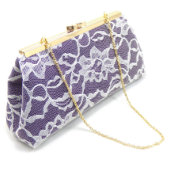 Eggplant Purple, Ivory Lace And Gold Flake Clutch (Front)